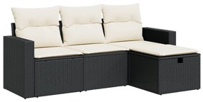 3325352 vidaXL Set mobilier de grădină cu perne, 4 piese, negru, poliratan