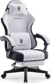 DOWINX 6650F - Scaun Gaming Ergonomic, Masaj in perna lombara, Șezut cu Arcuri Metalice și Spumă, Suport pentru picioare, Rabatabil 90°–135°, Rezistent 136 kg, Material textil, Gri