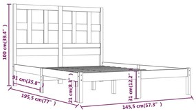 Cadru de pat, negru, 140x190 cm, lemn masiv de pin Negru, 140 x 190 cm