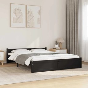vidaXL Cadru de pat dublu, negru, 135x190 cm, lemn masiv