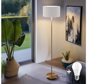 Lampă LED de podea TUNJA, 1xE27/20W/230V, Ø 38 cm, auriu/alb