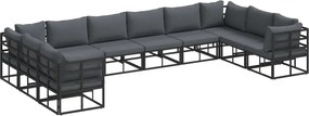vidaXL Set de canapele pentru grădină cu pernă 10 pcs Negru Aluminiu