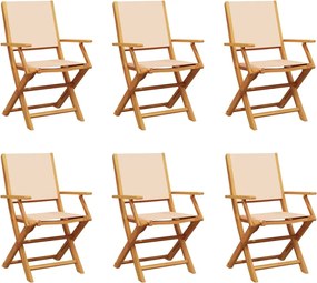 vidaXL Scaune de grădină pliabile, 6 buc., textil bej și lemn masiv
