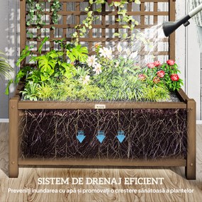 Outsunny Jardinieră Ridicată de Exterior cu Spalier și Bară Superioară, Ghiveci din Lemn de Brad cu Orificii de Drenaj pentru Flori și Legume, Ideală pentru Grădină și Balcon, Maro Închis | Aosom Romania