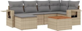 vidaXL Set canapele de grădină, 7 piese, cu perne, bej, poliratan