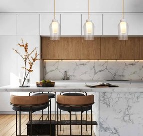 Lustra cu 3 pendule design modern Nora auriu/ marmura alba