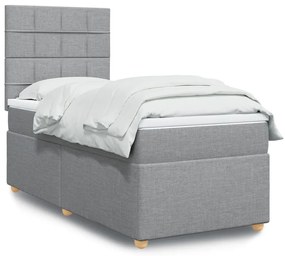 vidaXL Pat box spring cu saltea, gri deschis, 90x200 cm, textil