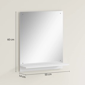 HOMCOM Oglindă de baie 50 x 60 cm, oglindă de perete cu raft, pentru intrare, hol, alb | Aosom Romania