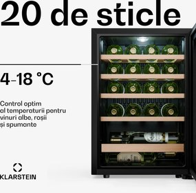 Klarstein Bevora frigider pentru vin independent | 4 sertare | 62 litri | 20 sticle | 43 cm