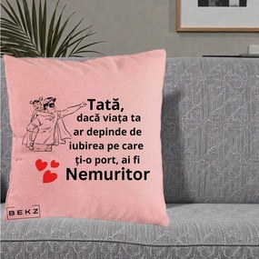 Cadou pentru Tata - Perna Personalizata Tata Nemuritor Supererou cu Masca, 40x40 cm, Roz, Husa Detasabila, Perna Inclusa, BEKZ®