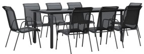 Set mobilier de gradina, 9 piese, negru, otel si textilena