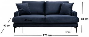 Canapea cu 2 Locuri Papira 2 Seater, Albastru Marin