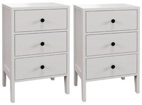 HOMCOM Lot de 2 noptiere, mese auxiliare, 3 sertare pentru cameră din lemn 40L x 30l x 64Î cm alb | Aosom Romania