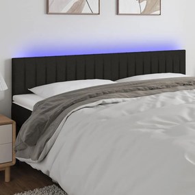 3121874 vidaXL Tăblie de pat cu LED, negru, 200x5x78/88 cm, textil