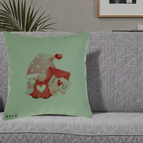 Cadou Romantic - Perna Personalizata I Love You Gnome Valentine cu Scrisoare, 40x40 cm, Verde, Husa Detasabila, Perna Inclusa, BEKZ®