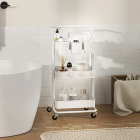 HOMCOM Cărucior de Bucătărie Multifuncțional cu 3 Nivele, Coșuri și Cârlige Detașabile, 42x38x86.5 cm, Negru | Aosom Romania