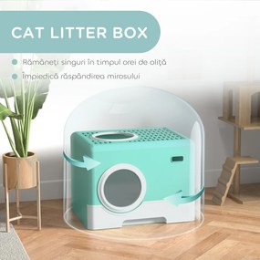 PawHut Litieră pentru Pisici cu Capac și Lopățică, Intrare Dublă și Tavă Detașabilă, 52x41x38.5 cm, Verde | Aosom Romania