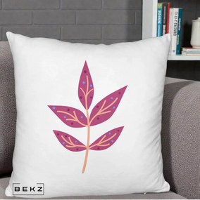 Perna Decorativa Ramura Botanica Mov, 40x40 cm, Alb Pufos, Husa Detasabila, Perna Inclusa, BEKZ®