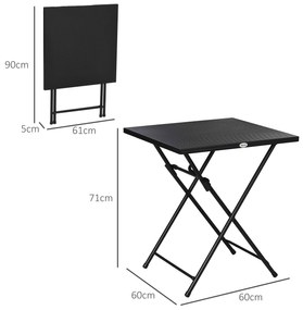 Outsunny Măsuță de Cafea Pliabilă Pătrată cu Picioare Antiderapante, Măsuță de Cafea Exterioară din Oțel, 60x60x71 cm, Negru