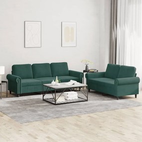 vidaXL Set de canapele cu perne, 2 piese, verde închis, catifea