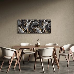 Tablou - Frunze tropicale, Galben - auriu (120x50 cm)