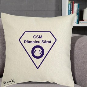 Perna Personalizata CSM Ramnicu Sarat Fotbal, 40x40 cm, Ecru, Husa Detasabila, Perna Inclusa, BEKZ®