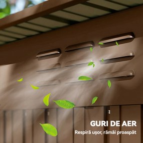Outsunny Căsuță de Grădină 1.37m² din Metal, Montaj Ușor, Căsuță pentru Unelte de Grădină cu Orificii de Aerisire, Ușă Glisantă, Acoperiș Înclinat și Mănuși, 159x106x181 cm, Maro | Aosom Romania