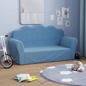 341867 vidaXL Canapea pentru copii cu 2 locuri, albastru, pluș moale