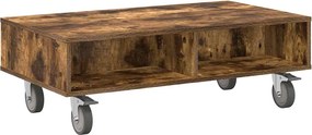 vidaXL Masă laterală cu roți Stejar fumuriu 90 x 50 x 30 cm