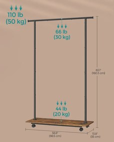 Suport umerase, 98,5 x 35 x 160,3 cm, metal / PAL melaminat, maro / negru, Vasagle