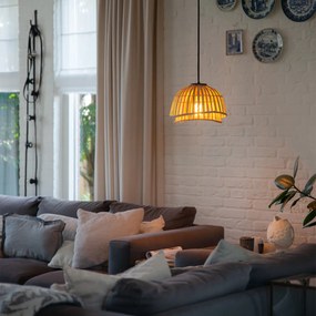 Lampă suspendată orientală neagră cu bambus natural 30 cm - Pua