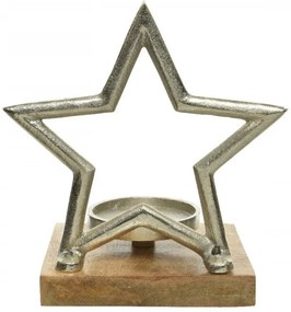 Suport pentru lumanare Star, Decoris, 15x19.5x21 cm, aluminiu, argintiu rustic