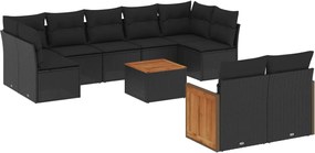 vidaXL Set canapele de grădină cu perne, 10 piese, negru, poliratan