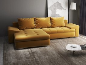 Colțar extensibil dumonde cu ladă de depozitare si sezut confortabil din spuma high-density, Leonardo Royal Mustar 260x185 cm