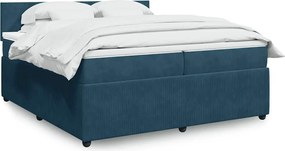 vidaXL Pat box spring cu saltea, albastru, 200x200 cm, catifea