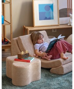 Puf de copii maro deschis cu tapițerie din catifea reiată Cloud – Wigiwama