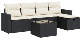 3325372 vidaXL Set mobilier de grădină cu perne, 6 piese, negru, poliratan