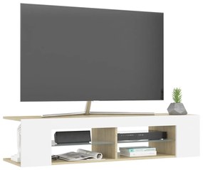 Comoda TV cu lumini LED, alb si stejar Sonoma, 135x39x30 cm 1, alb si stejar sonoma