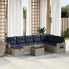 vidaXL Set canapele de grădină, 9 piese, cu perne, gri, poliratan