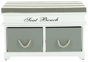 Bancă cu pernă, 2 sertare, alb/gri, SEAT BENCH 2 NEW