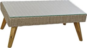 Set lounge exterior din rattan sintetic și structură din lemn și oțel cu canapea, 2 fotolii, masă și perne, finisaj bej-gri, „Zahara