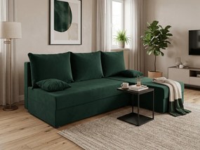 Set de canapea extensibila reversibila in forma de L VALERIO SLIM 200x140 cm, verde inchis + 2 perne GRATUIT
