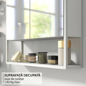 HOMCOM Dulap de Baie de Perete cu Oglindă, Dulap cu Raft Reglabil și Raft Deschis, 60x16x60 cm, Alb | Aosom Romania