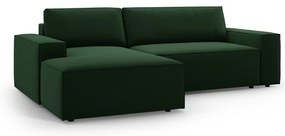 Colțar verde închis extensibil/cu spațiu de depozitare cu tapițerie din catifea (cu colț pe partea stângă /cu șezlong) Jodie – Micadoni