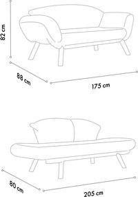 Canapea extensibila 2 locuri living 205X80 cm – stofa &amp; metal, gri – Genzo