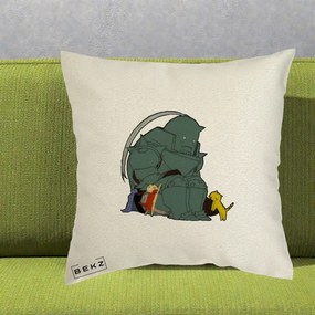 Perna Personalizata Fullmetal Alchemist Alphonse cu Pisici, 40x40 cm, Ecru, Husa Detasabila, Perna Inclusa, BEKZ®