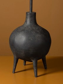 Lampă de masă din bumbac și in gri, cu structură din aluminiu gri antichizat, formă sferică, finisaj patinat, 61×30 cm, „Gilda"