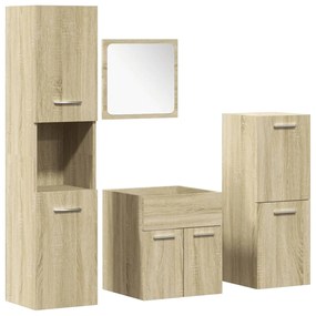 3324989 vidaXL Set mobilier de baie, 4 piese, stejar sonoma, lemn prelucrat