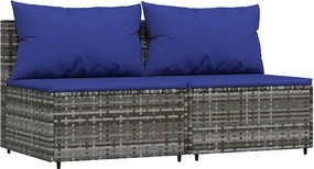 vidaXL Canapele de mijloc de grădină cu perne, 2 buc., gri, poliratan
