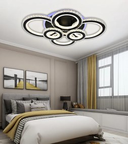 Lustra LED Cu Telecomanda, Elit's Cristal, 4-2 Cercuri, Negru, 240 W, RGB